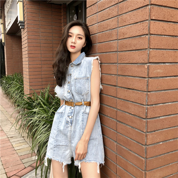 

women's jumpsuits & rompers retro ripped jeans shorts jean sleeveless loose denim jumpsuit women tanks overalls with belt plus, Black;white