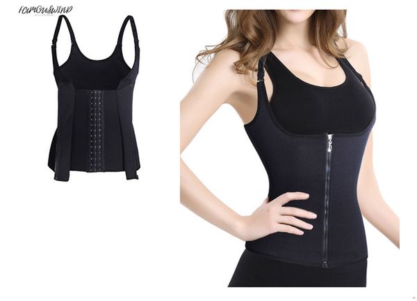 

shoulder shaper strap solid waist trainer vest corset women zipper hook body adjustable waist cincher tummy control slimming shapewear, Black;white