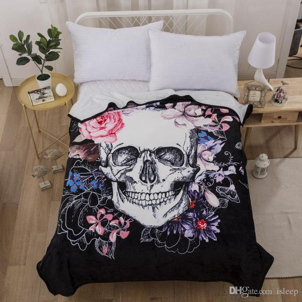 

skull flower flannel blanket 3d printing for beds 150*200cm kids adults