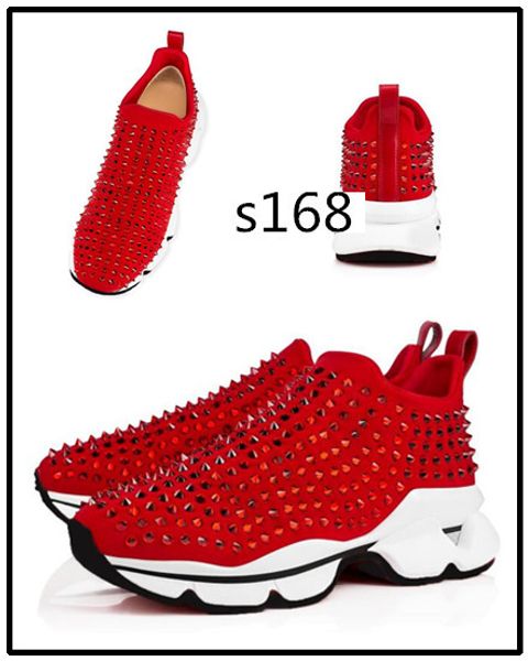 

with box krystal spike sock donna flat sneakers designer mens red bottom shoes women rivet spiky sock spikes flat shoes 8, Black