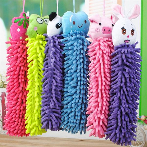 

chenille hand face wipe towels kitchen hanging towel cartoon animal kids cute wash hand towel bathroom handkerchief