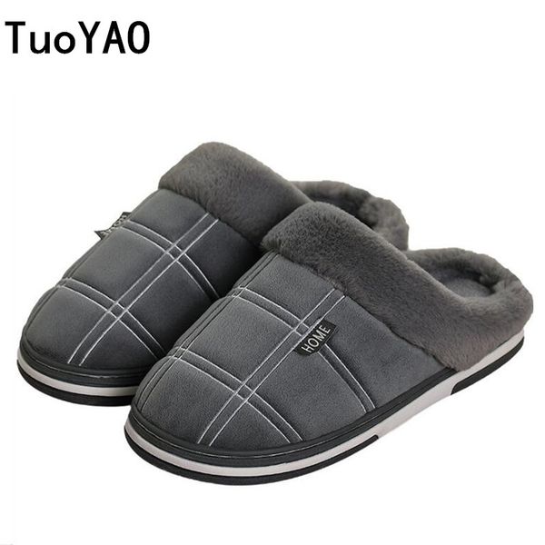 

2019 man winter plush slippers non slip indoor for slipper leather house shoes waterproof men sewing warm fur shoes, Black