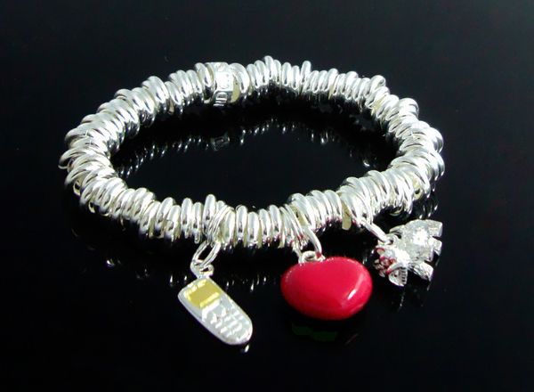 

fashionable woman heart-shaped bracelet.solid 925 silver animal pendant bracelet.individuality stretch bracelets. lady jewelry, Black