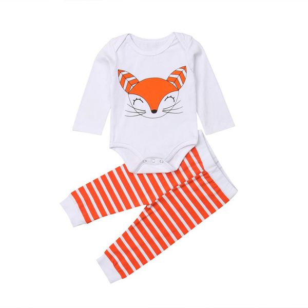 

2018 canis newborn baby boy girl cartoon fox romper striped long pants outfits cartoon spring autumn clothes, White