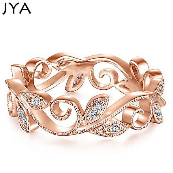 

jya original cirrus leaves rings for women rose golden silver plated zircon fashion party ring temperament elegance accessories