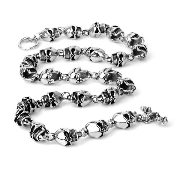 

316l stainless steel hip hop mens jewelry biker huge titanium steel skull skeleton necklaces gothic heavy punk necklace, Silver