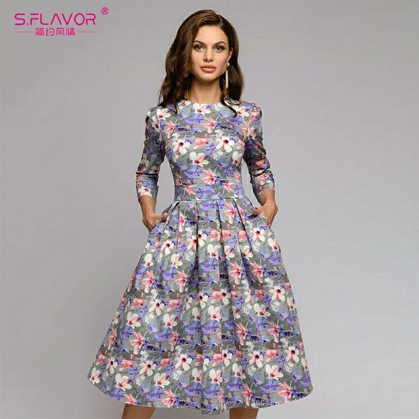 

s, вкус женщины весна midi платье горячие продажа элегантные печать онлайн платье женский o-образным вырезом с длинным рукавом vintage повсе, Black;pink