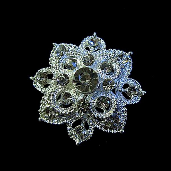 

silver alloy flower crystal brooch 1.25 inch diamante pins, Gray
