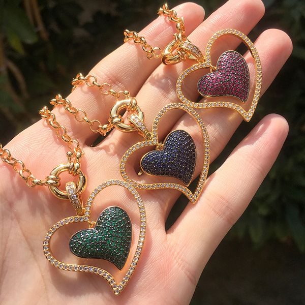 

2020 new gold copper pendant necklace 3 color hollow heart aaa cubic zirconia fashion removable necklaces for women gift jewelry, Silver