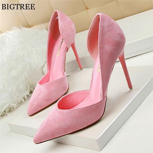 

side cut-outs women's office shoes 2018 new fashion shallow women pumps solid flock pointed toe high heels shoes for women, Black;white