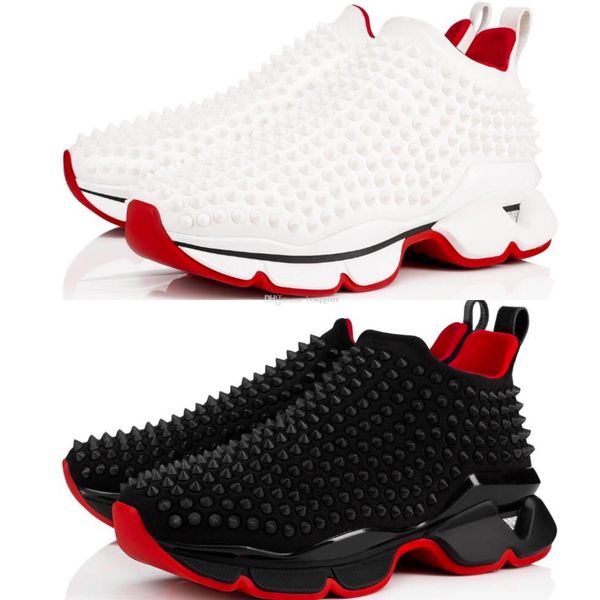 

latest spike sock sneakers red sole flats with krystal spikes 30mm black white donna flat for women men size 4.5-12