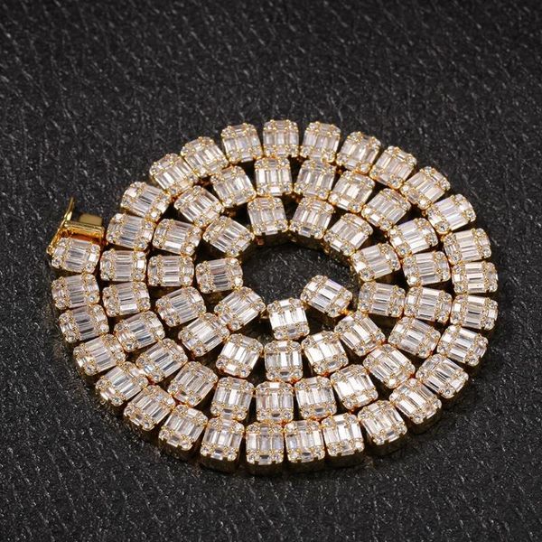 

adwlof bling кубический цирконий ожерелье квадратный багет кластер хип-хоп цепи ожерелья мода мужчины женщины iced out ювелирные изделия, Silver