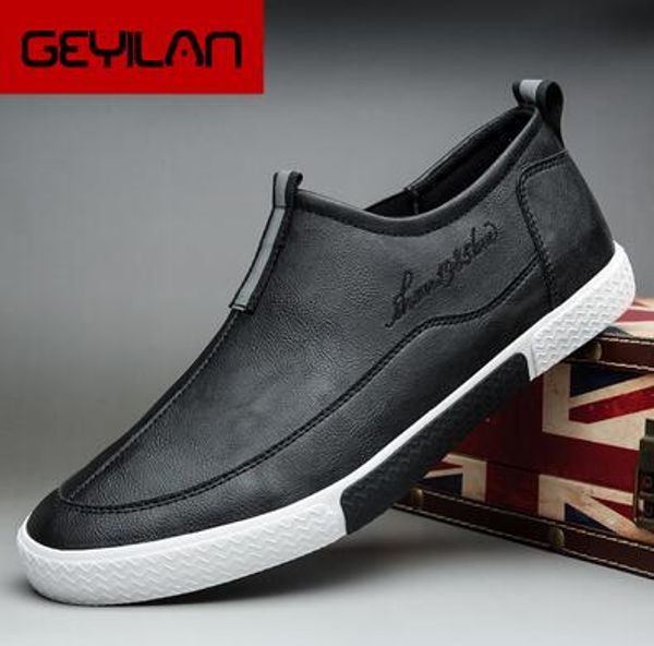 

2019 autumn new fashion men leather slip-on casual shoes trend shoes cool loafers, Black