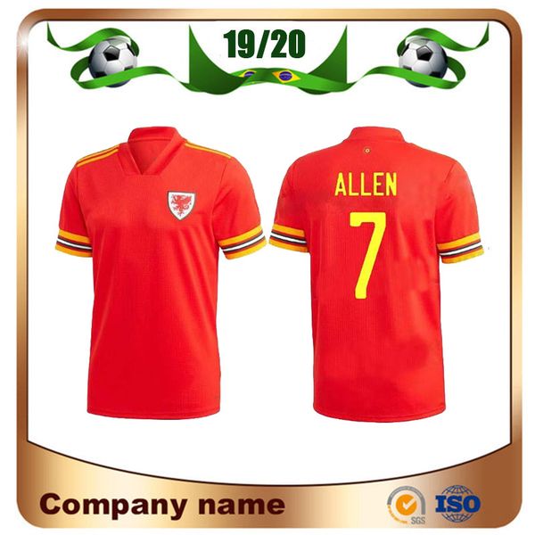 

19/20 european wales soccer jersey 2020 home red allen bale ramsey soccer shirt national team james football uniform, Black;yellow