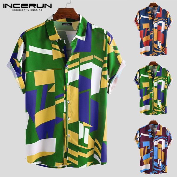 

этническая геометрическая мужская футболка камиза омбр повседневная рубашка тропическая с коротким рукавом slim fit лацкане рубашки гавайски, White;black