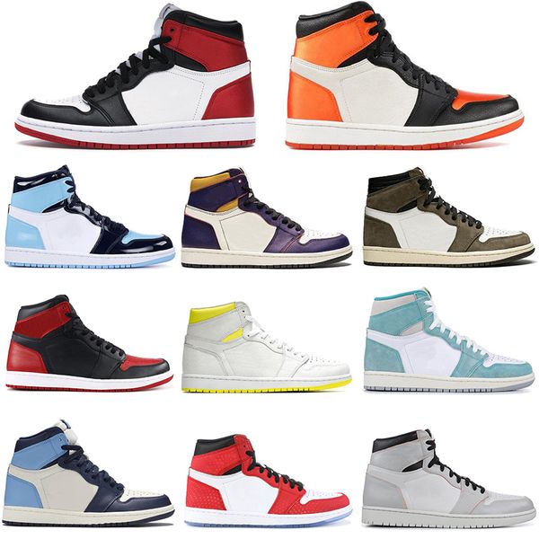 

2019 New AirИорданияРетро 1 1s Атласная Черная Toe Баскетбольная обувь мужчины женщины U