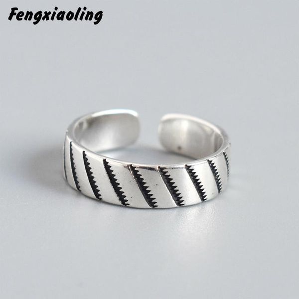 

fengxiaoling 2020 new fashion real 925 sterling silver twill open rings for women retro style simple classic ring fine jewelry, Golden;silver