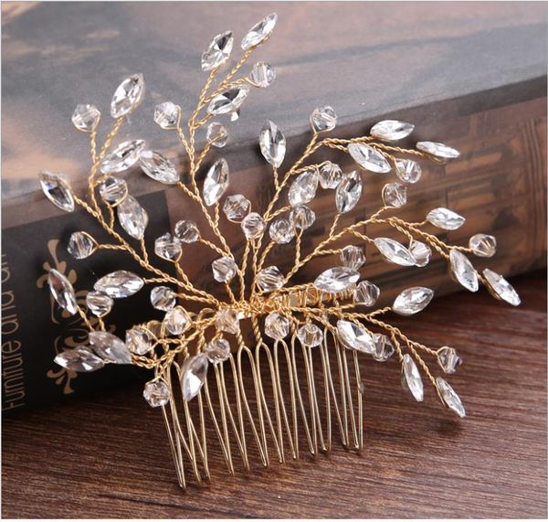 

bridal handmade glass crystal hair comb gold and silver wedding dress accessories headdress bridal jewelry
