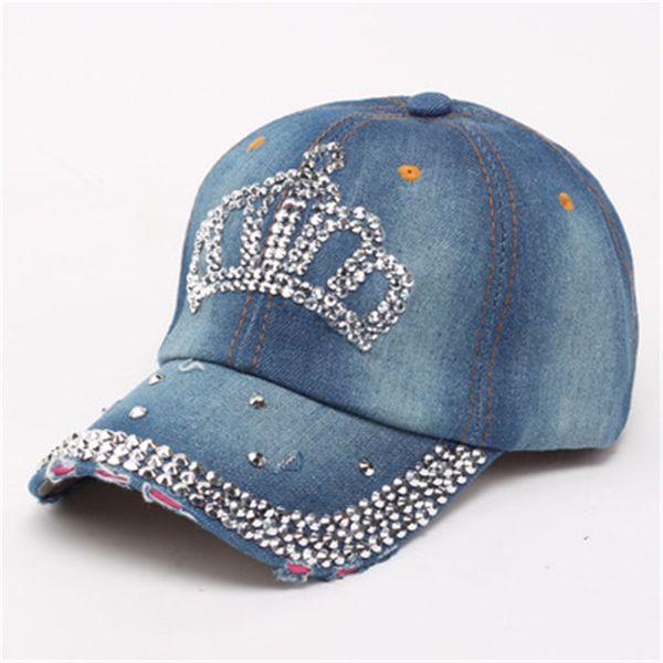 

2019 grinding rhinestone zircon crown denim women baseball cap fitted hip hop snapback fashion accessories outdoor-xmc-w6, Blue;gray