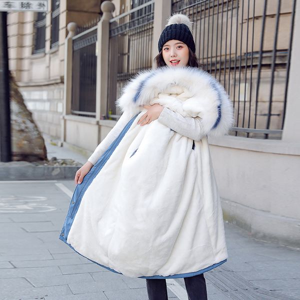 

kmetram зимняя куртка faux женщин меховой воротник моды parka женщины пальто женщины искусственного меха liner длинные куртки манто femme my, Black