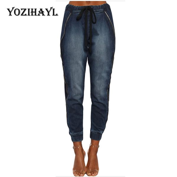 

yozihayl elastic skinny pencil long jeans streetwear suitable for all seasons pants woman 2018 casual sashes fake zippers jeans, Blue