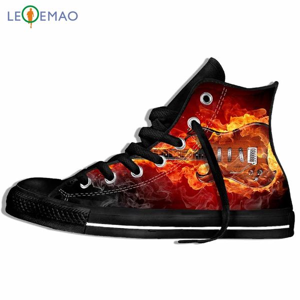 

outdoor walking shoes flame leisure music guitar canvas leisure printed gothic animation sports comfortable students sneakers, Black