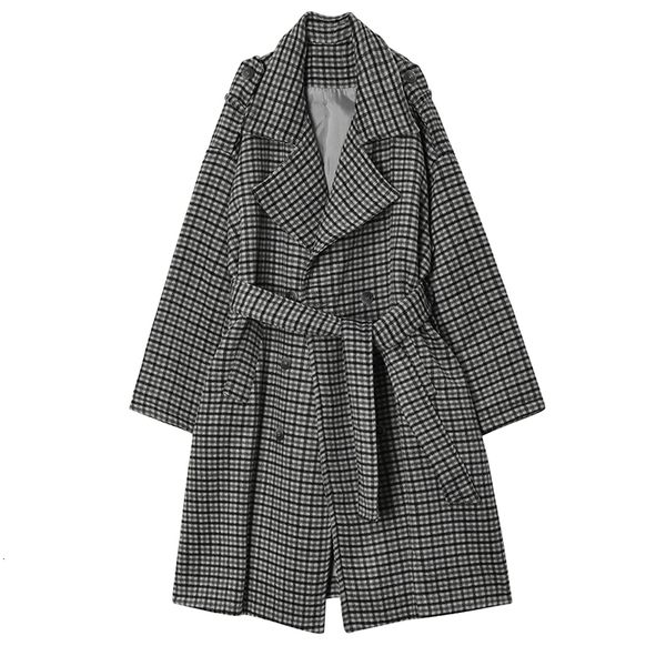 

loose fit gray plaid bandage big size woolen coat parkas new long sleeve women fashion tide utumn winter 2019 as044, Black