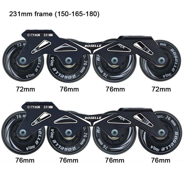 

231 243mm frame & 4 * 80 76 72 mm 90a wheels & bearings for inline slalom sliding skating skates base for kids patines