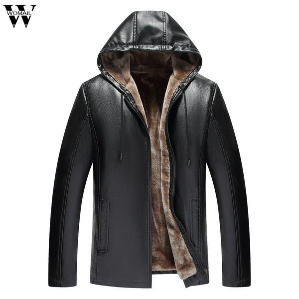 

womail jackets men fashion leather jacket coat autumn winter hooded warm pu jackets faux jacket overcoat motorcycle street p925, Black;brown