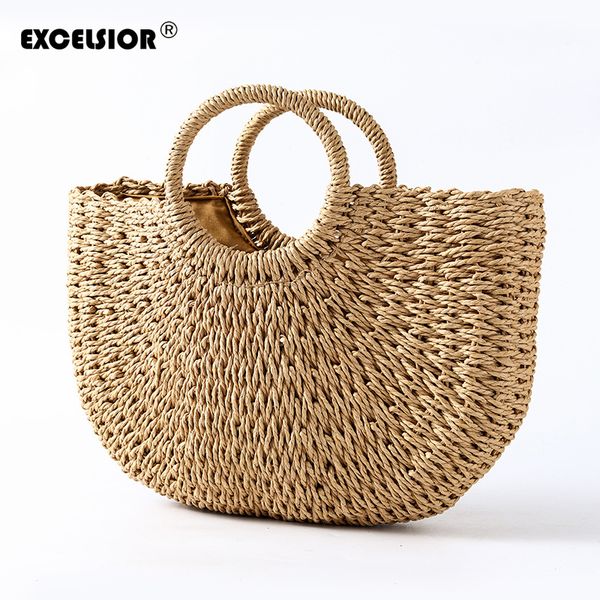 

excelsior 2019 new straw bags women summer rattan bag handmade woven beach bucket bag shell type handbag bali box dropshipping