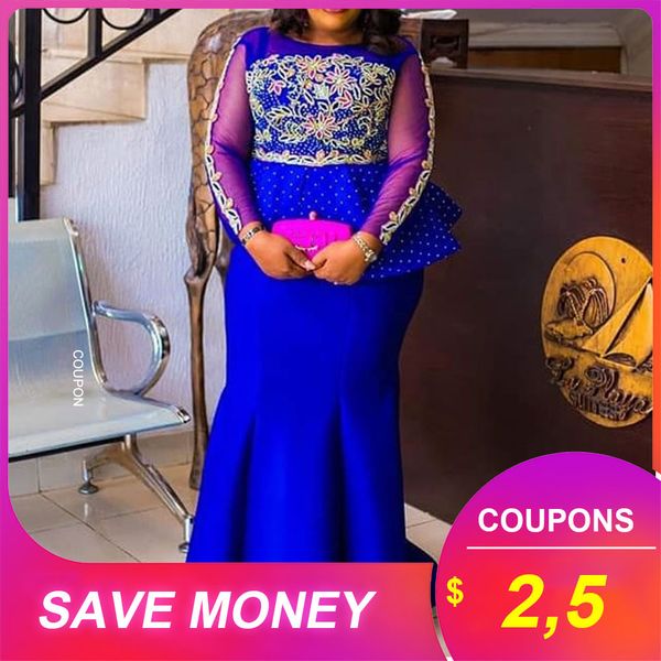 

blue women long mermaid dresses plus size african ruffles party dinner trumpet female vestidos women maxi dresselegant 2019 5xl, Black;gray