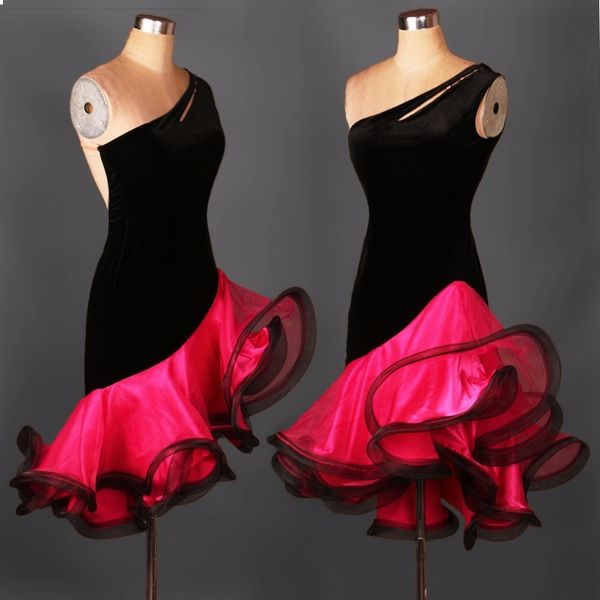 

2017 new women/kids latin dance dress adult/children custom size organza sleeveless stage performance competition salsa dress, Black;red
