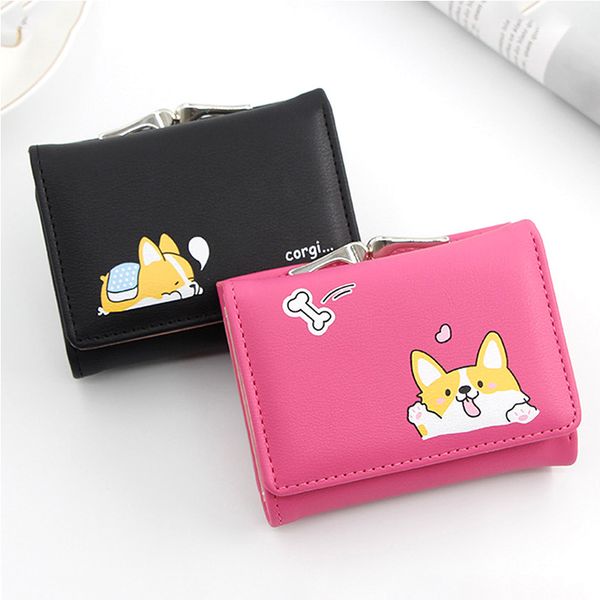 

wallet women small wallets cartoon cute doge design card holder animal pu leather short money purses with coin pocket, Red;black