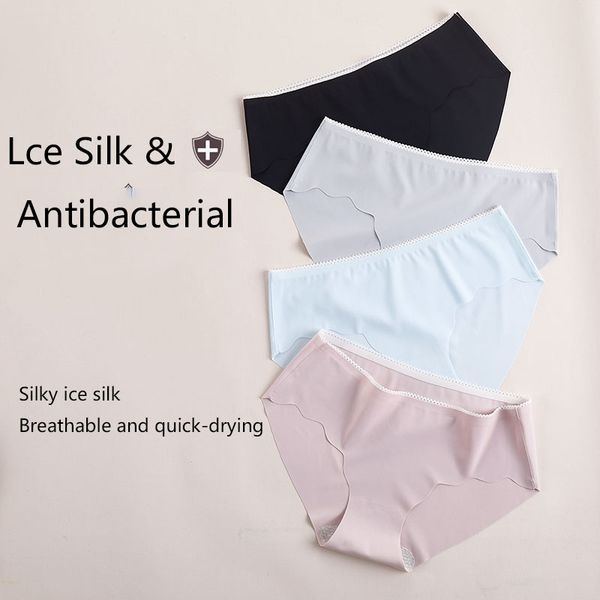 

antibacterial traceless ice silk woman underwear new cotton crotch comfortable lady briefs -z2903, Black;pink