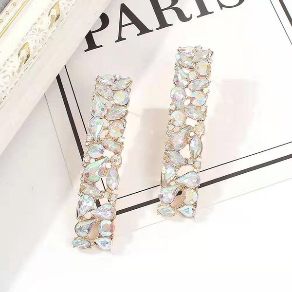 

wholesale- rectangle dangle earrings for women luxury designer bling diamond long dangling earring gold rhinestone jewlery e love gift, Silver