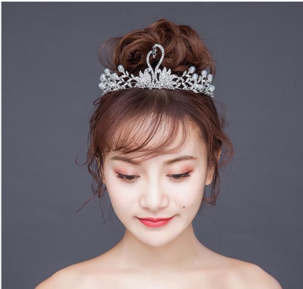 

2019 pearl crown cake decoration alloy rhinestone crown bridal accessories crown headband, Silver