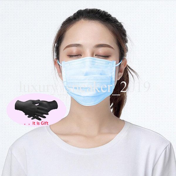 

buy one get one disposable 3-layers face masks with gloves non-woven pm2.5 dust outdoor face mouth proof masks