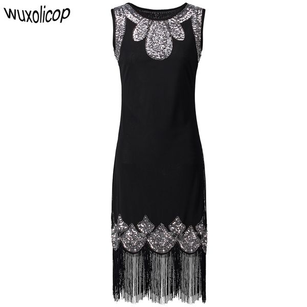 

stretchy little black dress midi vestido women 1920s vintage beaded fringe sequin flapper dress gatsby tunic shift dress, Black;gray