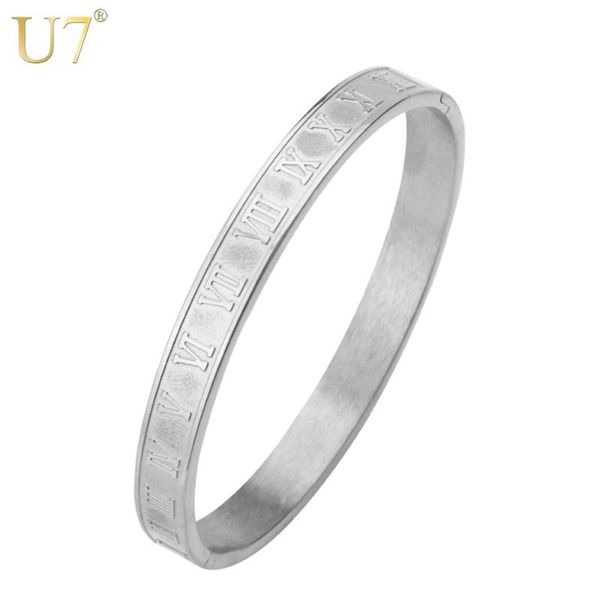 

u7 roman numerals vintage bangle gold/silver color 316l stainless steel women men jewelry bracelet bangle wholesale h478, Black