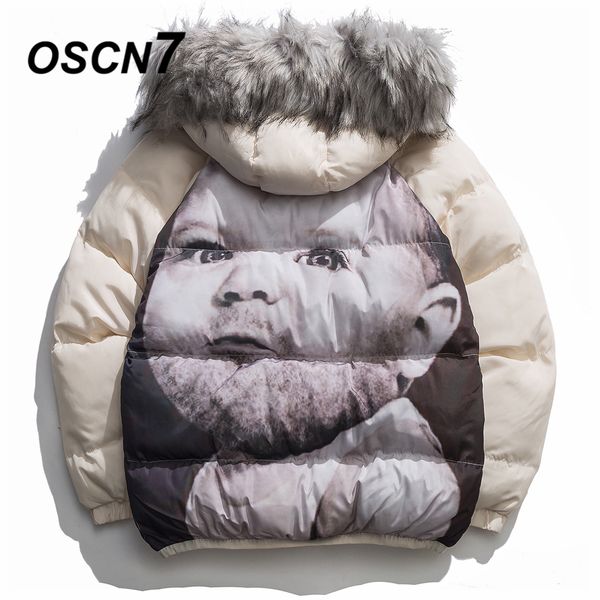 

oscn7 retro oversize plain padded hooded jackets men 2019 japanese streetwear loose casual women parkas jackets coat 30193, Black