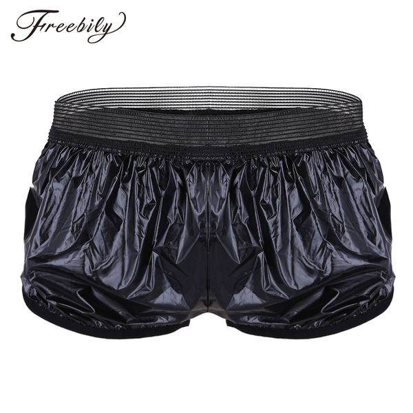 

fashion mens summer party swimsuit shorts lightweight faux leather boxer shorts trunk wet look lounge sun bathing