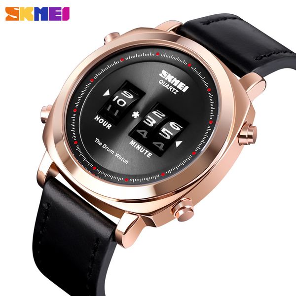 

men quartz watch brand skmei men's wrist watch luxury leather digital bracelet dress band mens clock montre homme reloj, Slivery;brown