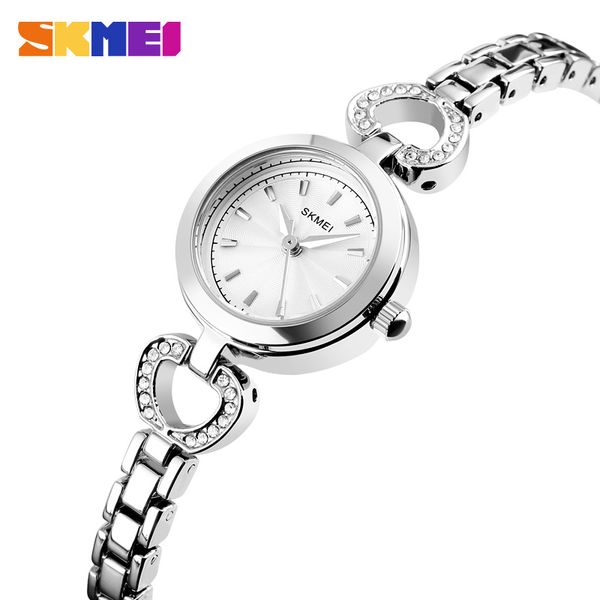 

skmei brand new bracelet watches women luxury crystal stainless steel wristwatches ladies quartz dress watches female clock, Slivery;brown