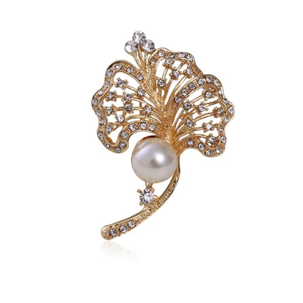 

zhang man-made rhinestone korean- style grade middle large pearl garland leaf brooch corsage nobility ceremony banquet, Gray