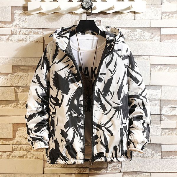 

mens casual camouflage hoodie two-sided wear jacket 2019 new autumn print clothes men's hooded windbreaker coat bomber jacket, Black
