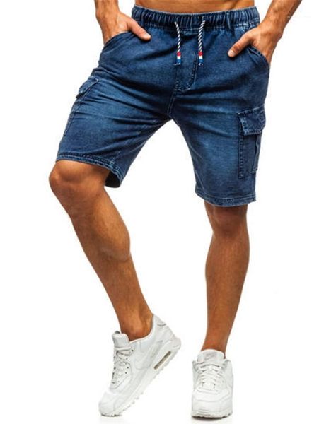 

mens straight jean shorts denim casual pants with side pockets and elasticated denim shorts summer designer, Blue