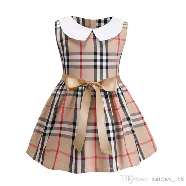 

girls dress 2019 spring summer new styles ins new arrival summer white color doll collar sleeveless cotton girls elegant plaid dress, Red;yellow