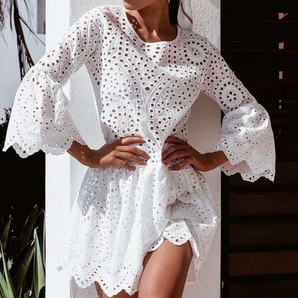 

белый розовый оборками cut out кружева летние платья kawaii девушки мини платья женщины sundress повседневный цветочные o шеи flare рукавом, Black;gray