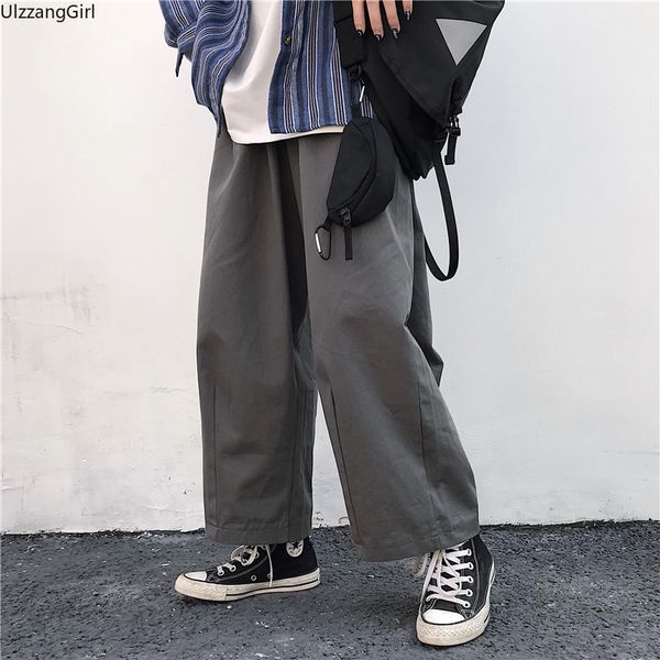 

японские мужчины сплошной серый свободного покроя свободные прямые брюки гарем уличная летняя широкая нога cargo jogger хип-хоп брюки корейс, Black