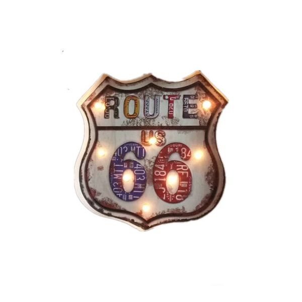 

route 66 iron wall decoration bar cafe restaurant home decoration with light bulbs